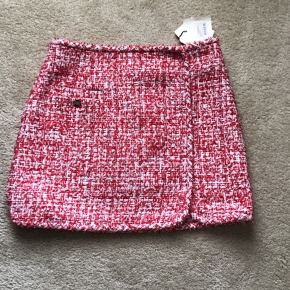 Sandro Red and White Tweed A-Line Skirt - Picture 1 of 5
